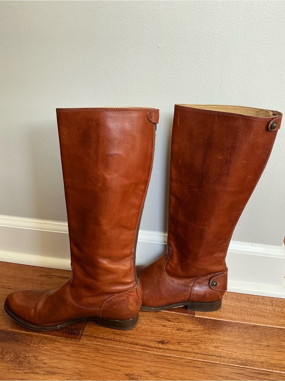 Frye Brown Leather Knee High Riding Boots Back Zip Round Toe Women's 8B
